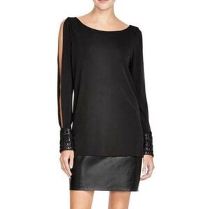 REVOLVE Bailey 44 Musical Montage Black Split Sleeve Faux Leather Dress (XS)